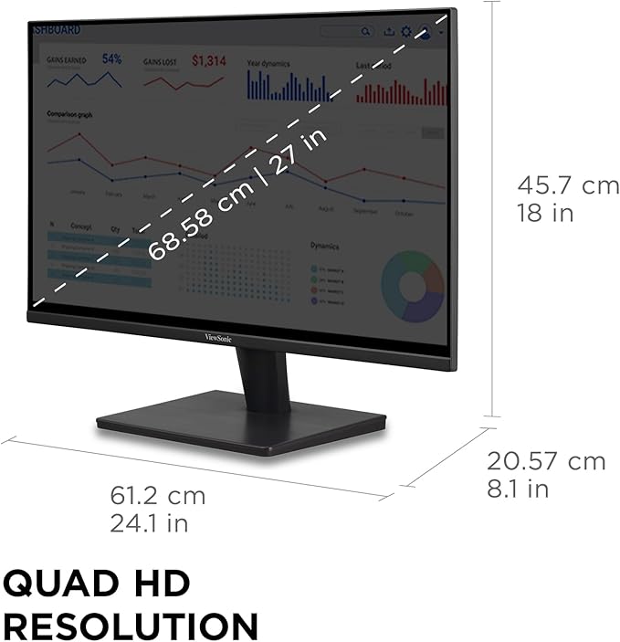 ViewSonic VS2725-2K 27 Inch QHD 1440p Monitor with 100Hz HDMI DisplayPort and Variable Refresh Rate for Home and Office