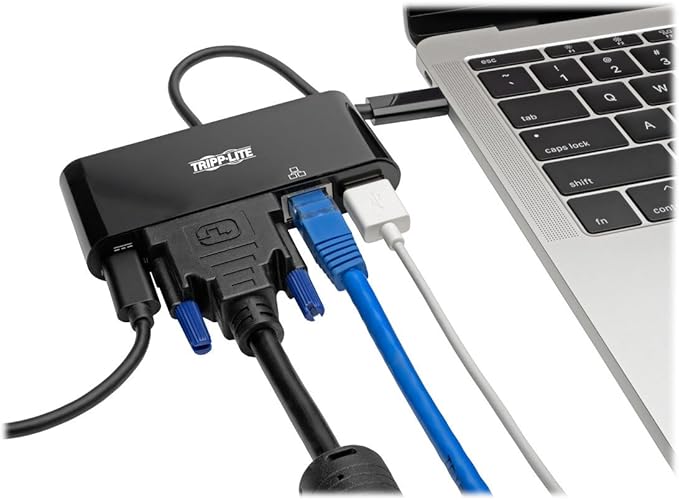 Tripp Lite USB C to DVI Multiport Adapter Converter Docking Station w/ USB-A Hub Gigabit Ethernet Thunderbolt 3 USB Type C 1080p (U444-06N-DGUB-C)
