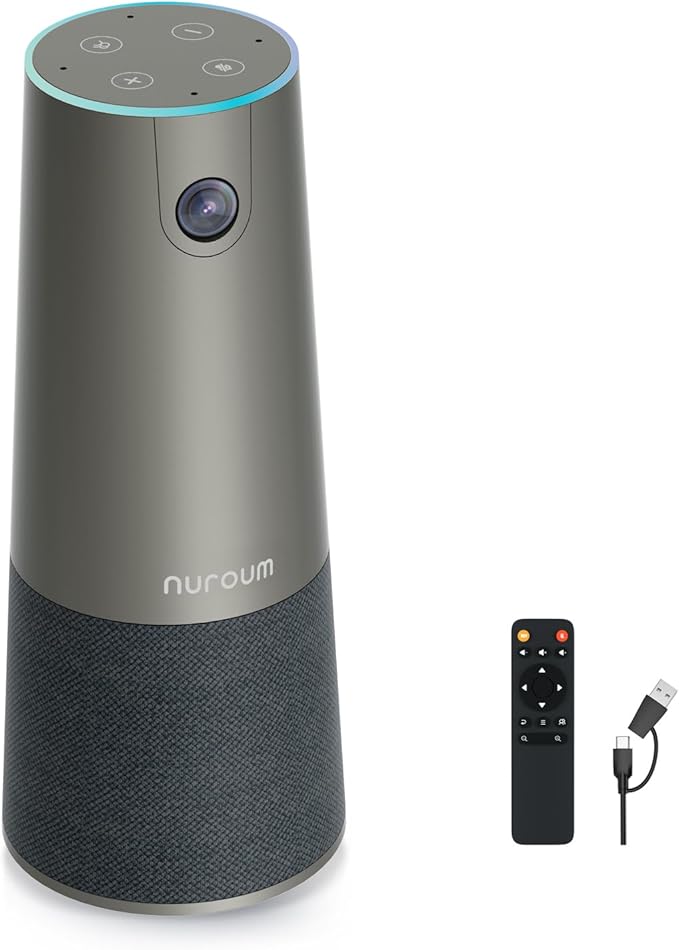 NUROUM C46 4K Video Conference Webcam with Mic 8MP CMOS/AI Auto-Framing/5x Zoom Conference Room Camera with Noise Cancelling Microphone&ampSpeaker 16ft Voice Pickup for PC/Laptop Zoom/Teams