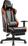 GTPLAYER Gaming Chair with Footrest Ergonomic Computer Game Desk Chair Reclining Gaming Chair Seat Height Adjustment Swivel Rocker with Headrest and Lumbar (Brown)