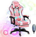 Gaming Chairs with Footrest and Bluetooth Speakers Video Game Chair with LED Lights PU Leather High Back Ergonomic Racing Office Computer Chairs with Lumbar SupportPink