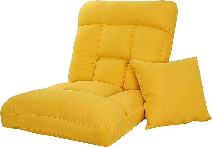 Folding Floor Chair with Back Support 5 Adjustable Position Padded Sleeper Bed Couch Recliner Gaming Floor Chairs for Adults Meditation Living Room