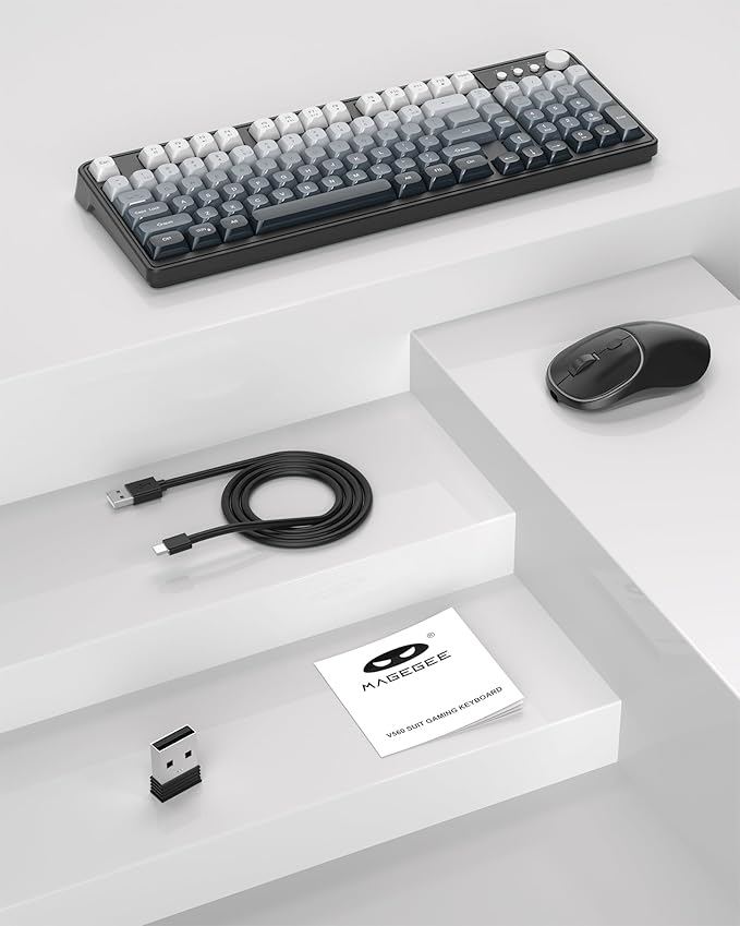 MageGee Wireless Gaming Keyboard and Mouse Combo V560 RGB Backlit Rechargeable Mechanical Feel 2.4GHz Quiet Blue White Purple Keyboard Mouse for Mac Laptop PC Gamer