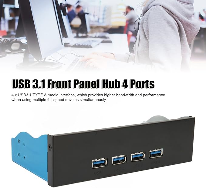 Zopsc 5.25in 4 USB 3.1 Front Panel Hub Aluminum Durabl10Gbps High Speed Front Panel USB Hub for Computer Desktop for Notebook for Laptop Compatible with 7/8/10