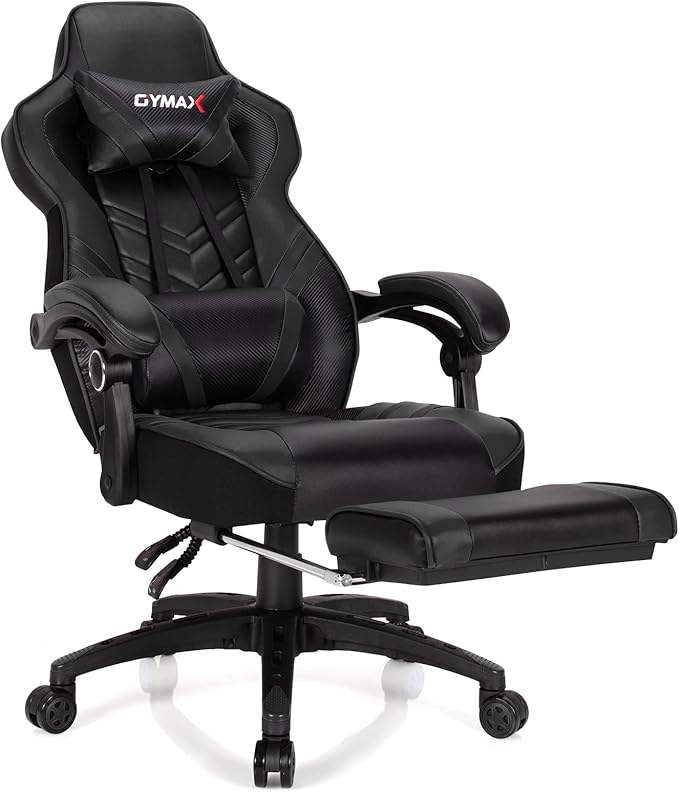 GYMAX Gaming Chair Ergonomic Computer Chair with Footrest Linkage Armrests &amp Lumbar Cushion Big Wide High Back Video Gaming Chair Reclining Office Rolling Chair for Adult/Teens (Black)