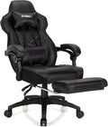 GYMAX Gaming Chair Ergonomic Computer Chair with Footrest Linkage Armrests &amp Lumbar Cushion Big Wide High Back Video Gaming Chair Reclining Office Rolling Chair for Adult/Teens (Black)
