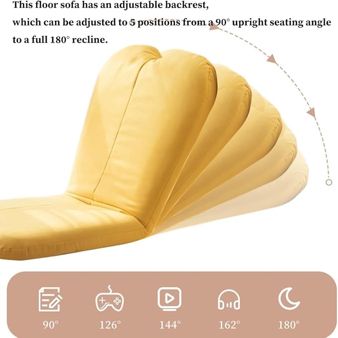 ELEFOCUS Folding Gaming Chair with Back Support 5 Adjustable Positions Lazy Sofa Lounge for Playing Reading Meditating Room Recliner(Yellow)