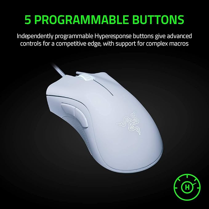 Razer DeathAdder Essential Gaming Mouse: 6400 DPI Optical Sensor - 5 Programmable Buttons - Mechanical Switches - Rubber Side Grips - Mercury White(Pack of 10)