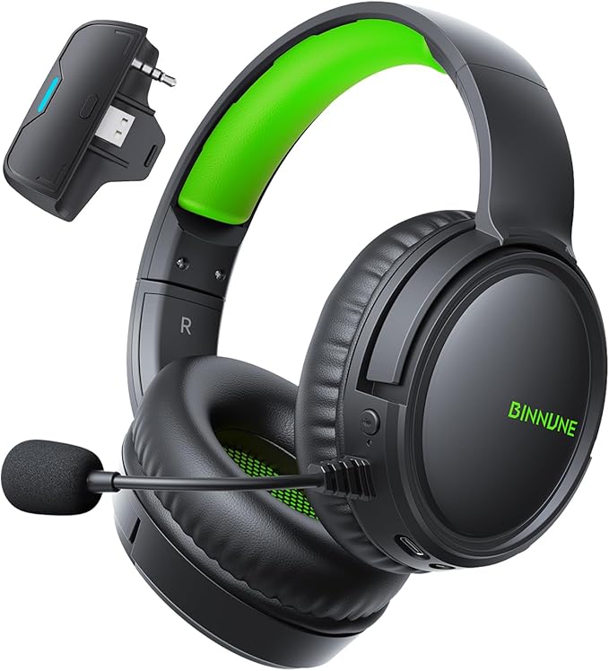 BINNUNE Wireless Gaming Headset for Xbox Series X|S &amp Xbox One Low Latency Wireless + Bluetooth Flip-to-Mute Noise Cancelling Mic 50mm Drivers 40H Battery Over-Ear Headphones