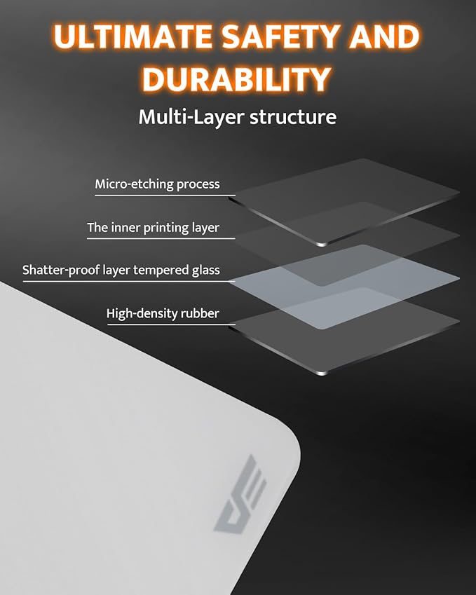darkFlash Glass Mouse Pad 11.8×10.2 Inch Ultra-Smooth Tempered Surface Precision Tracking Anti-Slip Rubber Base Durable Etched Finish Ideal for Gaming &amp Work (White)