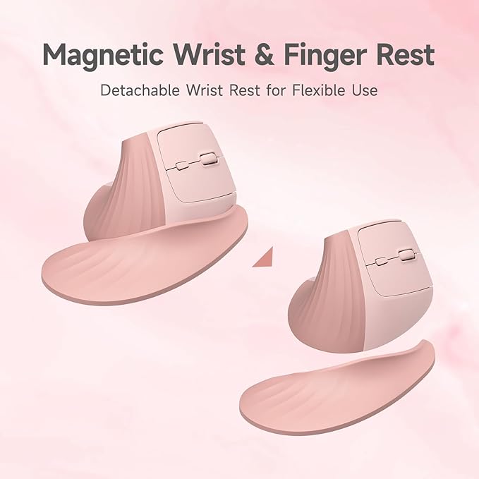 SANWA Wireless Ergonomic Mouse for Large Hands Silent Click Vertical Mice with Removable Wrist Rest 1000-4000 DPI 3-Device (2.4G + 2 Bluetooth 5.4) Compatible with Mac Windows Laptop PC Pink
