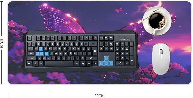 Purple Butterfly Mouse Pad Large Desk Mat Extended Keyboard Mouse Pad with Non-Slip Base and Stitched Edge Mouse Mat Desk Pad 36x16 Mouse Pads for Desk Home Office Gaming