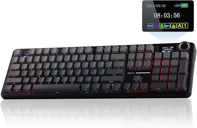 EPOMAKER X Aula F108 PRO Wireless Gaming Keyboard with Screen 8000mAh Battery 104 Hot-Swappable and Programmable Keys and Knob RGB Backlight for Mac/PC/Android (Black Gradient)