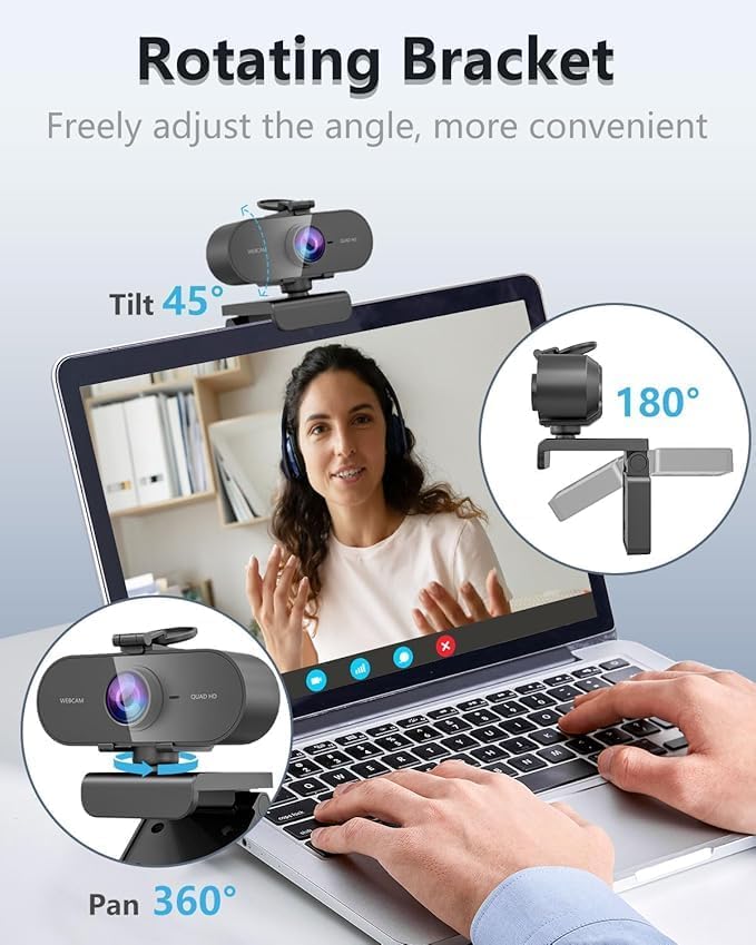 2K Webcam for pc with MicrophonePrivacy Cover Slider Streaming Web cam for Mac LaptopUSB External Computer Camera for DesktopBest Full Hd face cam for Video ConferenceGamingZoomTeams