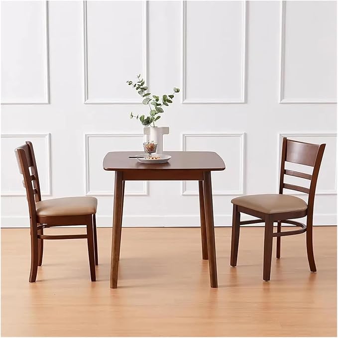Adjustable Office Computer Chair with Armrest 1pcs Walnut Color Leather Upholstered Solid Wooden Ladder Seat Dining Chair