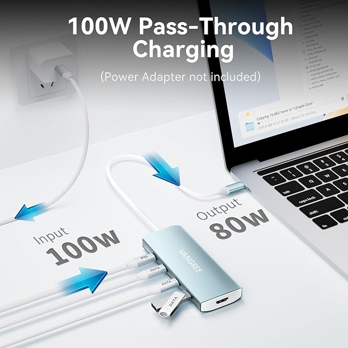 USB C Hub 8 in 1 Multiport Adapter 3 USB 3.2 Gen 2 Ports with 10Gbps 3 USB-A 3.0 5Gbps 4K@60Hz HDMI 100W PD USBC Splitter for MacBook Pro iPad Pro Mac mini and More(Not Support USB-C Monitor)