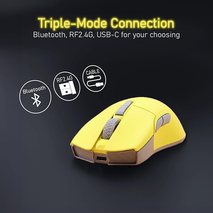 iRocks M31R Wireless Gaming Mouse Triple Mode 2.4G/ Bluetooth/USB-C Detachable Cable Gaming Mouse Kailh GM8.0 Switches Advanced PixArt PAW3395 Optical Sensor Up to 26000 DPI - Lemon Yellow
