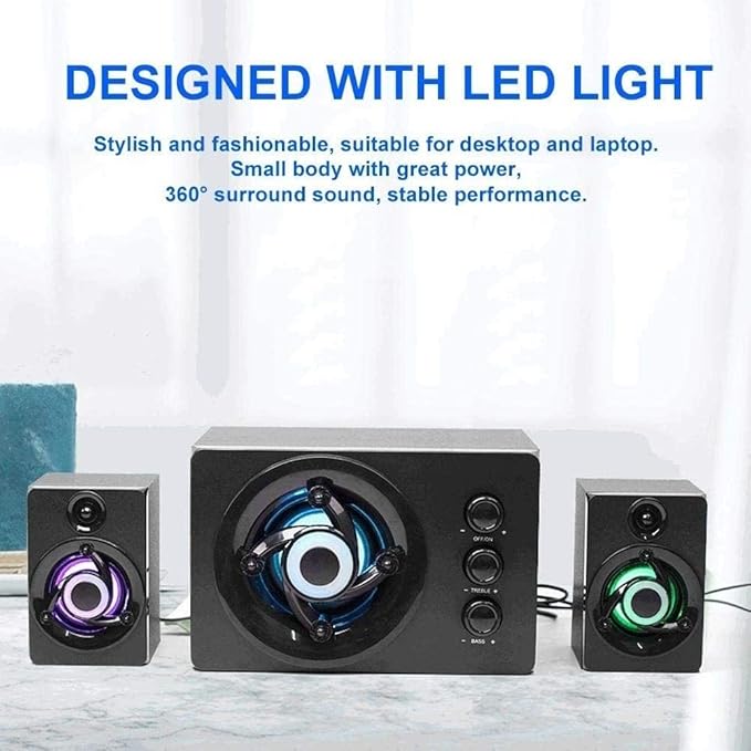 Computer Speakers Mini 2.1 USB-Powered Stereo Multimedia Desktop Speakers for PC/Laptop/Tablets/Game Machine