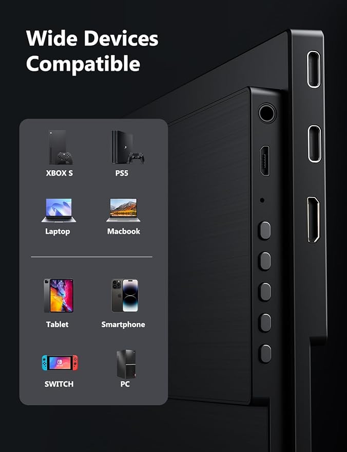 165Hz Portable Gaming Monitor 16 1920x1200 500 Nits Laptop Monitor Second Computer Display with Speakers Dual Screen Travel Monitor for PC Phone PS5/4 Xbox Switch