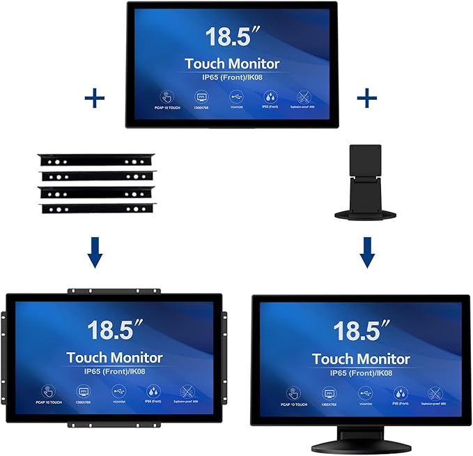 GreenTouch 18.5 Industrial Touch Monitor Open Frame HDMI/VGA/DVI Interface Built-in Speakers Capacitive Touch Screen Technology