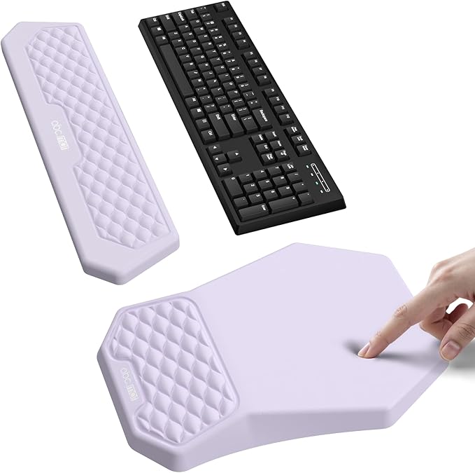 Ergonomic Mouse Pad and Keyboard Wrist Rest Support Set Massage Design Mousepad for Carpal Tunnel Pain Relief Memory Foam Non-Slip PU Base for Computer Desk Purple