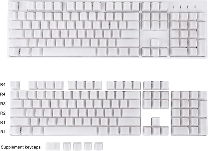 POM Jelly Keycaps Doubleshot Translucent OEM Profile for 6187104108 Keys PC Gaming Mechanical Keyboards (White)