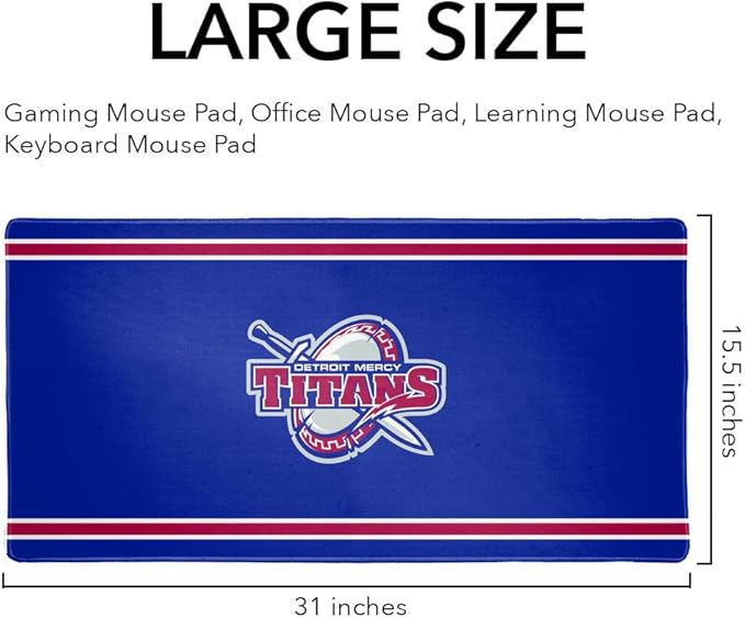 University of Detroit Mercy Titans Primary Logo Stripes Large Gaming Mouse Pad Desk Mat with Stitched Edges Non-Slip Base for Gamer Home and Office 31.5 x 15.7