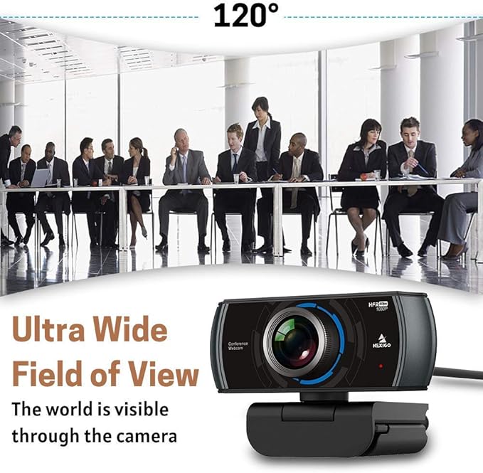 NexiGo N980P 1080P 60FPS Webcam with Microphone HD USB Computer Camera Built-in Dual Noise Reduction Mics 120 Degrees Wide-Angle for Zoom/Skype/FaceTime/Teams PC Mac Desktop (Renewed)