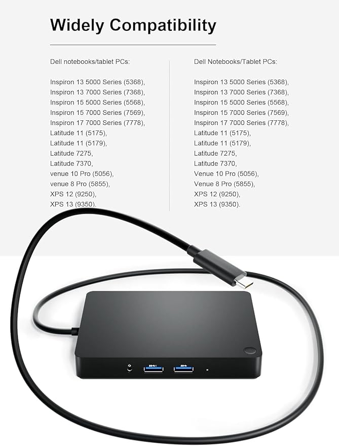 Dell WD15 Monitor Dock 4K with 150W Adapter for Notebook/Tablet PC - USB Type C (DELL DOCK-130W 450-AFGM) Black Dual Display(Renewed)
