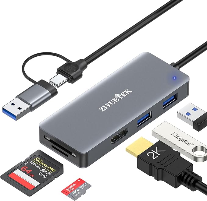 USB 3.0 to hdmi Adapter&ampUSB c to hdmi Adapter 2 in 1ZIYUETEK 5-in-1 USB C and USB3.0 Docking Station Suitable for MacBook Pro/Air/M1/M2/Mac Windows7/8/10/11 Android 7 and Above