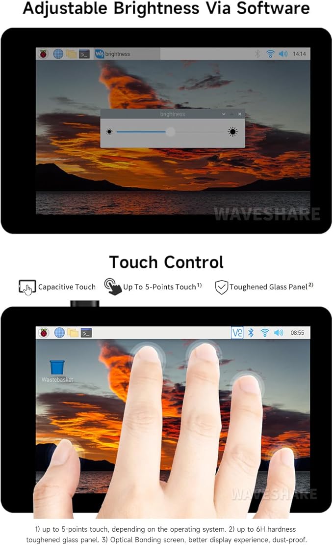 waveshare 4inch Capacitive Touch Display Compatible with Raspberry Pi5/4B/3B+/3A+/CM3+/4 480×80 Resolution DSI Interface IPS Optical Bonding Screen
