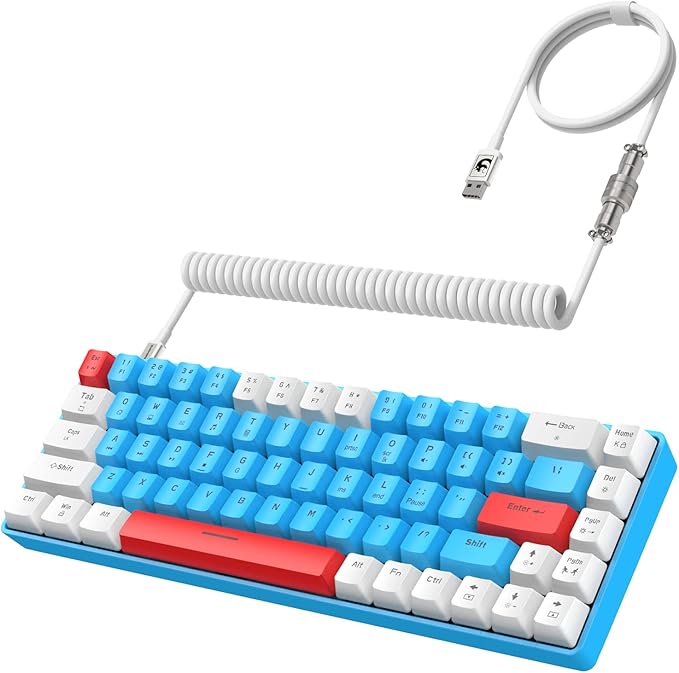 T8 60% Gaming Keyboard68 Keys Compact Mini Wired Mechanical Keyboard with 18 Chroma RGB BacklitBlue SwitchUSB C Coiled Keyboard Cablefor PCLaptopMacPS4Xbox-Blue