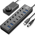 Powered USB Hub 8-Port USB 3.0 Splitter with 4 Fast Data Ports (2 USB-A 3.0 &amp 2 USB-C) 4 Charging Ports 65W Power Adapter Individual On/Off Switches USB Power Hub for Laptop/PC