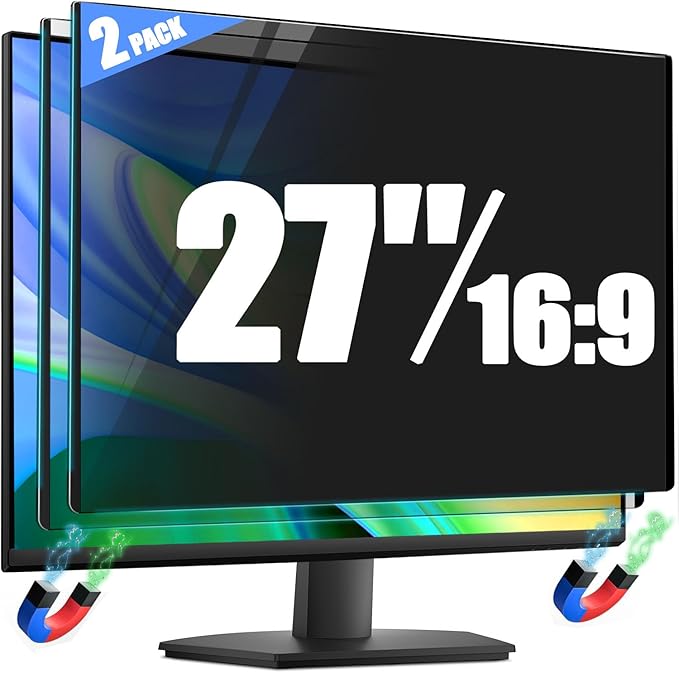 [2 Pack] Magnetic Privacy Screen for 27 Inch 16:9 Computer Monitor - Reversible Matte/Glossy Anti-Glare Removable Blue Light Filter Anti-Spy Eye Protection Screen Protector Shield for Desktop PC