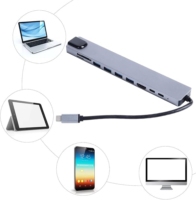 USB C Docking Station Multiport Aluminum Alloy Hub 100W Fast Charging PD 3.0 4K HDMI USB C Dock with Ethernet Port High Speed Data Transfer for Laptop Pro Air