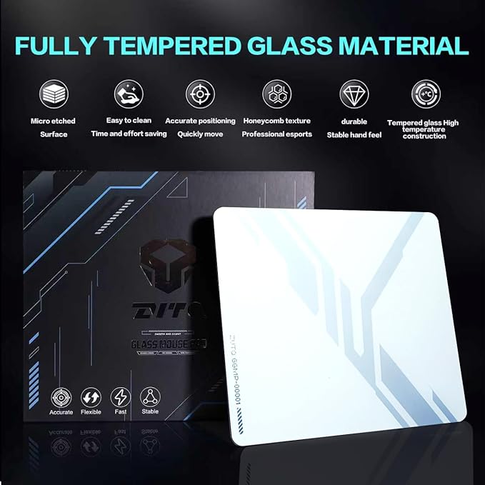 Glass Gaming Mouse Pad Micro-Etched SurfaceTempered Glass Ultra-Smooth Finish Anti-Slip Honeycomb Base 13.8 x 11.8 Inches (Zero Interface)