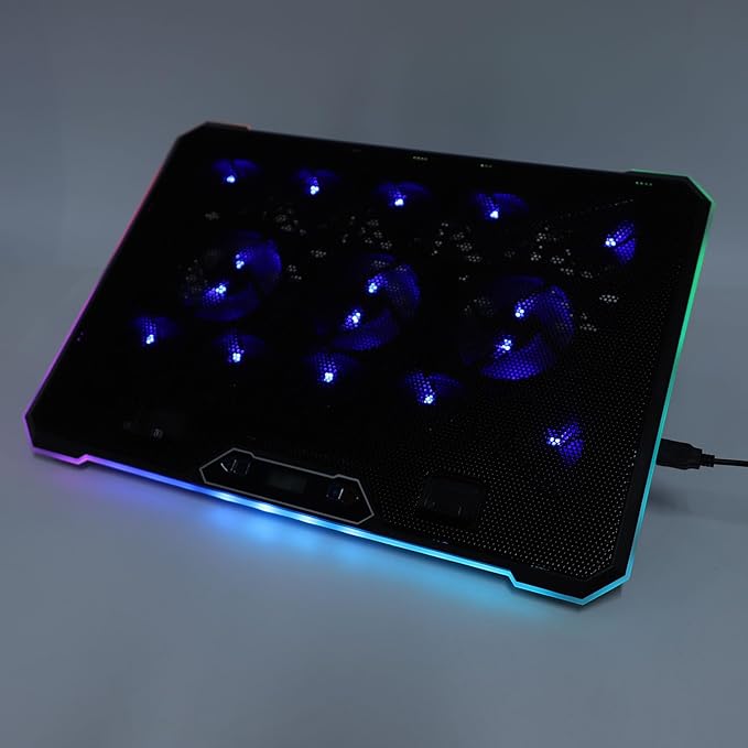 JTLB Gaming Laptop Cooling Pad 8 Levels Height Adjustable 2 USB Ports RGB Lights 12-19 Inch Laptop Cooler with 3C Adapter (13 Fans)