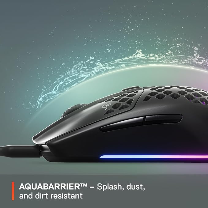 SteelSeries Aerox 3 - Holey RGB Gaming Mouse - Ultra-lightweight Water Resistant Design - 8500 DPI TrueMove Core Optical Sensor - Onyx