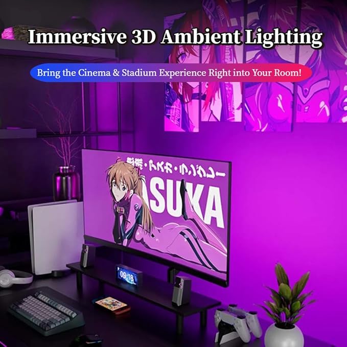 Upgraded 32-Inch Monitor Backlight Unibody LED Strip with 45° Upward Glow &amp Dual USB Power Smart Ambient PC Lighting with Screen Sync