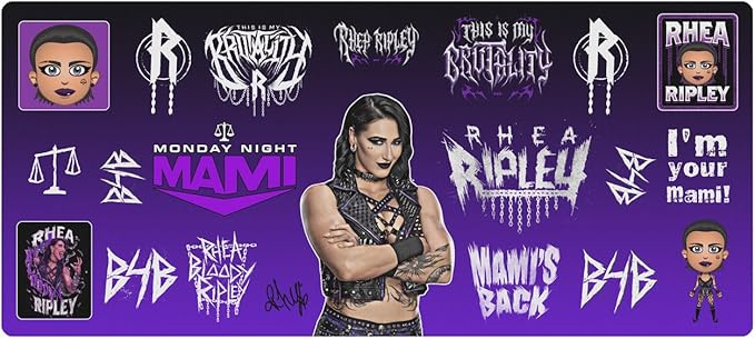 Head Case Designs Officially Licensed WWE Sticker Collage Rhea Ripley 37.4 x 15.75 x 0.16 inches (900 x 400 mm) - XL Gaming Office Desk PC Keyboard Mouse Mat Pad