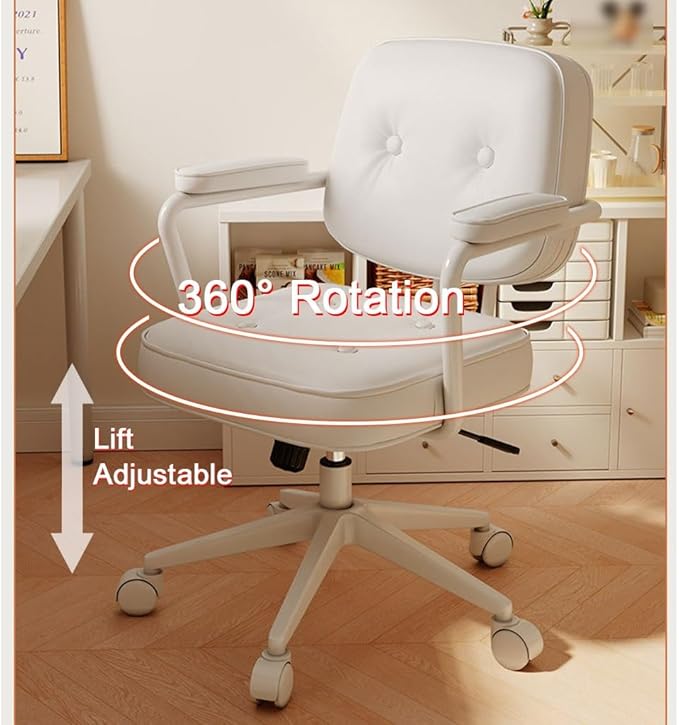YCKEGEW Comfy Office Chair with Wheels Home Ergonomic Task Chair Tilting Function BackrestModern Armchair 360 Swivel Desk Chair Adjustable Height(BeigeBlack Legs)