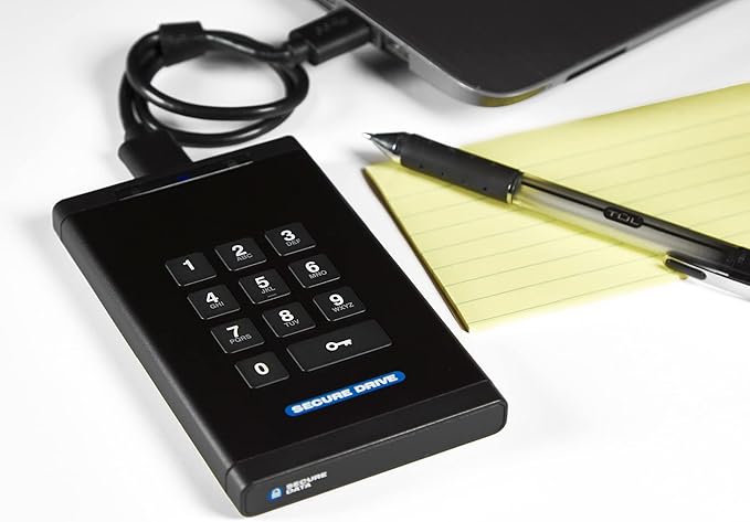 SecureData SecureDrive KP 2TB SSD Hardware Encrypted USB 3.0 External Drive FIPS 140-2 Level 3 Unlock via Keypad TAA Compliant CJIS HIPAA CMMC GDPR Compliant Works with Mac and Win Free AV