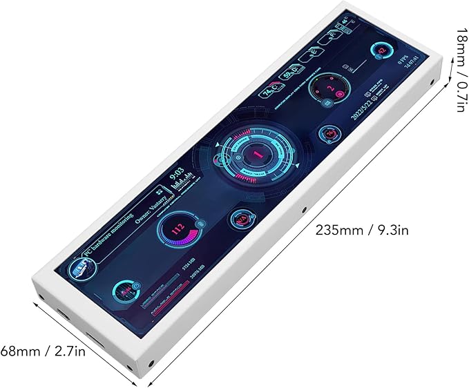 Dpofirs 8.8in Computer Temp Monitor PC Sensor Panel Display with DIY Theme 1920x480 CPU GPU Temperature Data Display Support for LinuxWindows