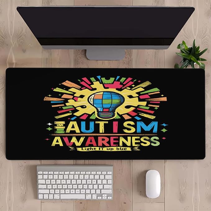 Large Mouse Mat Light Bulb Color Autism Computer Mousepad with Non-Slip Rubber Base Waterproof Mouse Pad Keyboard Pad for GamerHome School Laptop Office Accessories35.4x15.7 in
