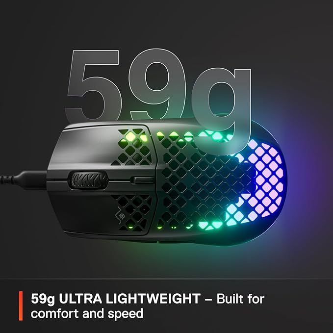 SteelSeries Aerox 3 - Holey RGB Gaming Mouse - Ultra-lightweight Water Resistant Design - 8500 DPI TrueMove Core Optical Sensor - Onyx