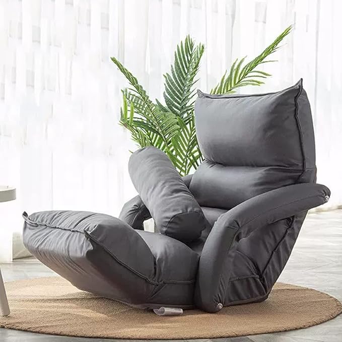 YCKEGEW Indoor Lounge Chair Floor Cushion Back AdjustablePremium Floor Armchair Sofa Seat for Home OfficeMeditation Chair for Balcony Yoga (Color : Dark Grey)