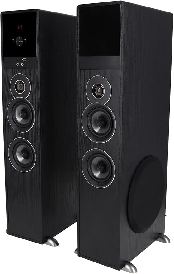 Rockville TM80B Powered Home Theater Tower Speaker System Black 800W 8 Subwoofers Bluetooth USB/SD Playback FM Radio Remote Control Karaoke Ready Perfect for Home Entertainment