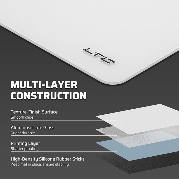 LTC Tempered Glass Gaming Mousepad Ultra-Smooth Micro-Etched Surface Mouse Pad for Top Control and Speed Anti-Slip Full Rubber Base Professional Large Mouse Mat for FPS Gamers 13X13in