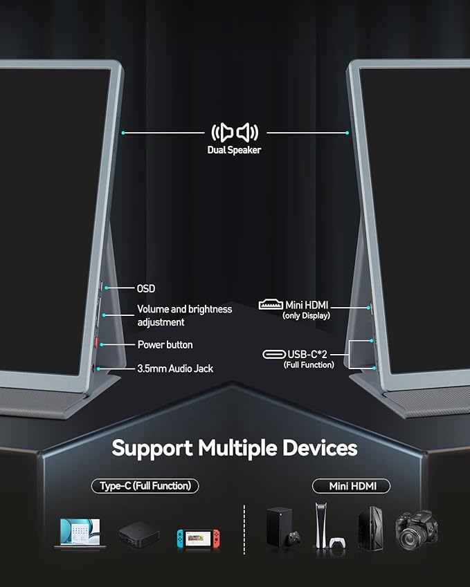 Intehill 4K Portable Monitor for Laptop 3840x2400 Portable IGZO Display 16:10 100% sRGB USB-C HDMI External Display with Speakers Travel Monitor Second Screen with Magnetic Protective Cover U13NA