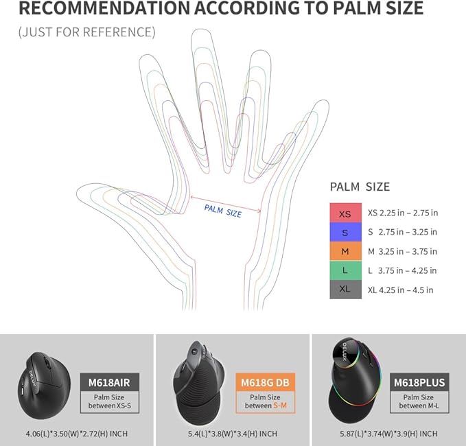 DELUX Ergonomic Vertical Mouse Wireless Ergo Mouse for Large Hands 2.4G Connection Silent Clicks Up to 1600 DPI6 Buttons Removable Wrist Rest Compatible with Laptop/PC (M618Plus Wireless-Black)